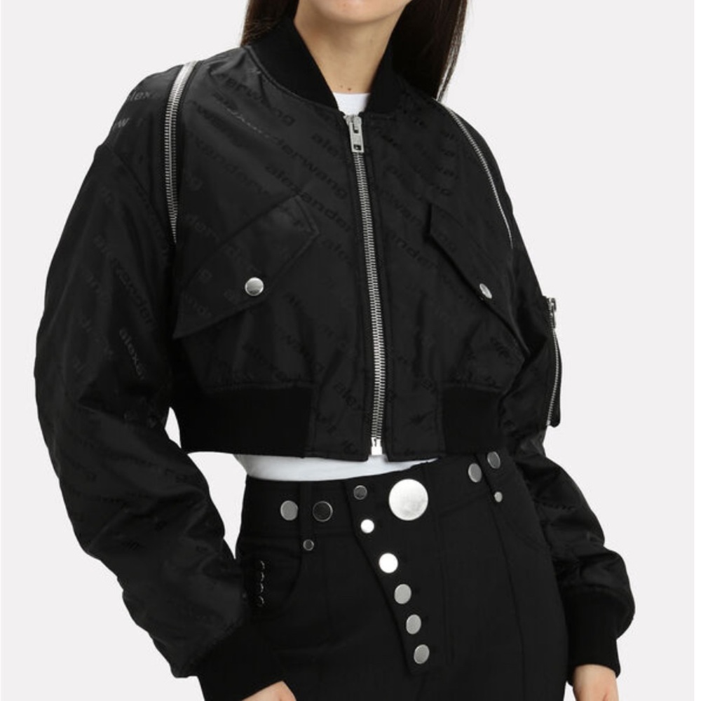 Alexander Wang Jacquard Logo Zip Detail Bomber Jacket